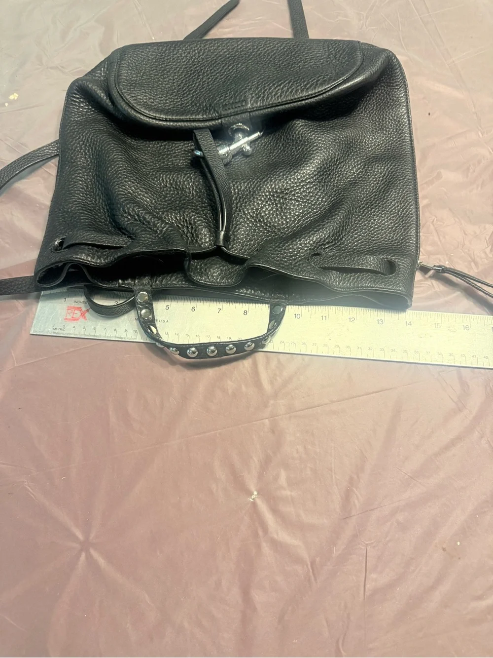 Rebecca Minkoff Blythe Black Leather Drawstring Backpack Silver Hardware $325